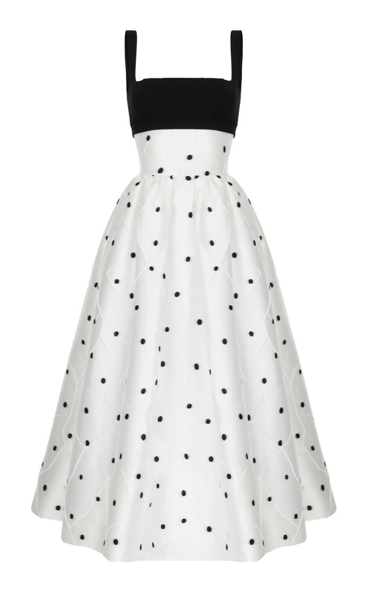 Rasario Jacquard Midi Dress With Crepe Top