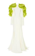 Christian Siriano Contrast Lei Long Sleeve Crepe Gown