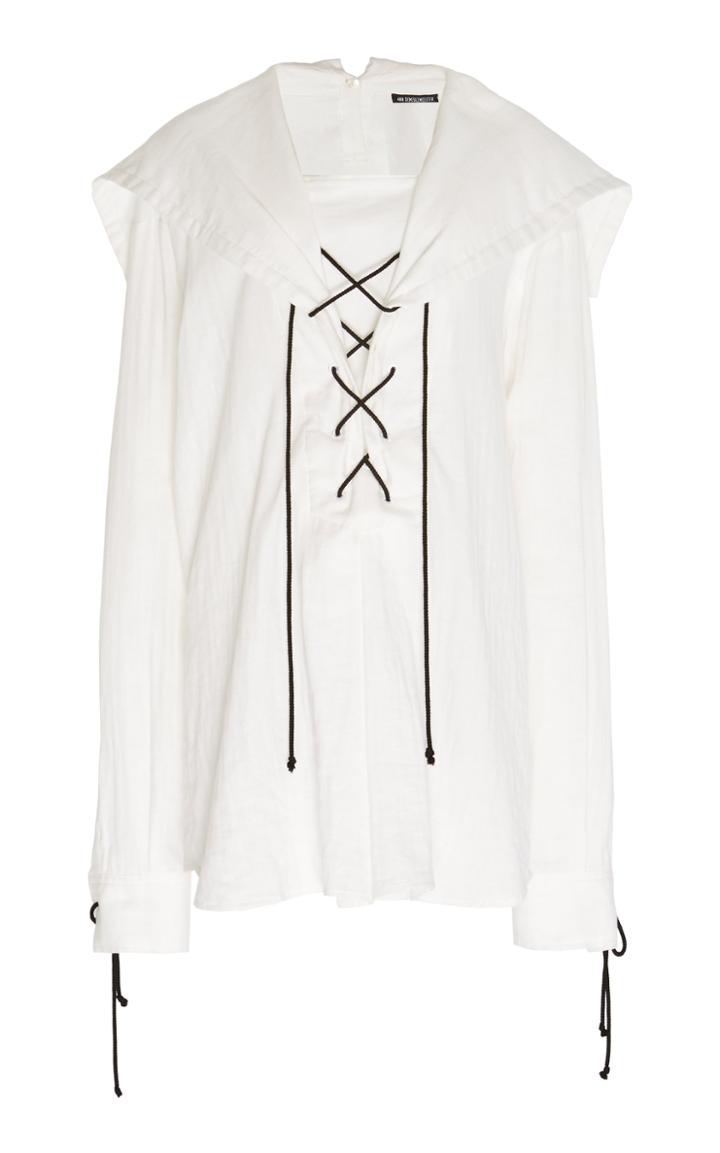 Ann Demeulemeester Lace-up Cotton-poplin Blouse