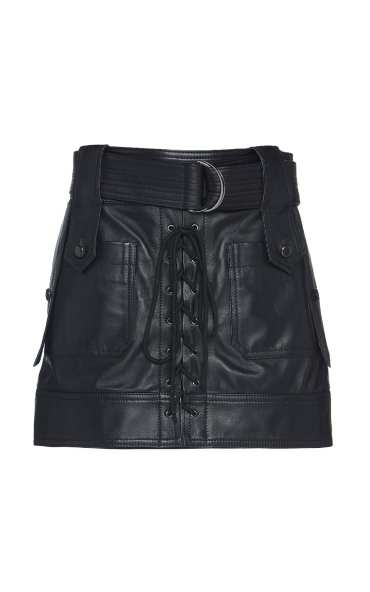 Dundas Lace Up Leather Mini Skirt With Belt