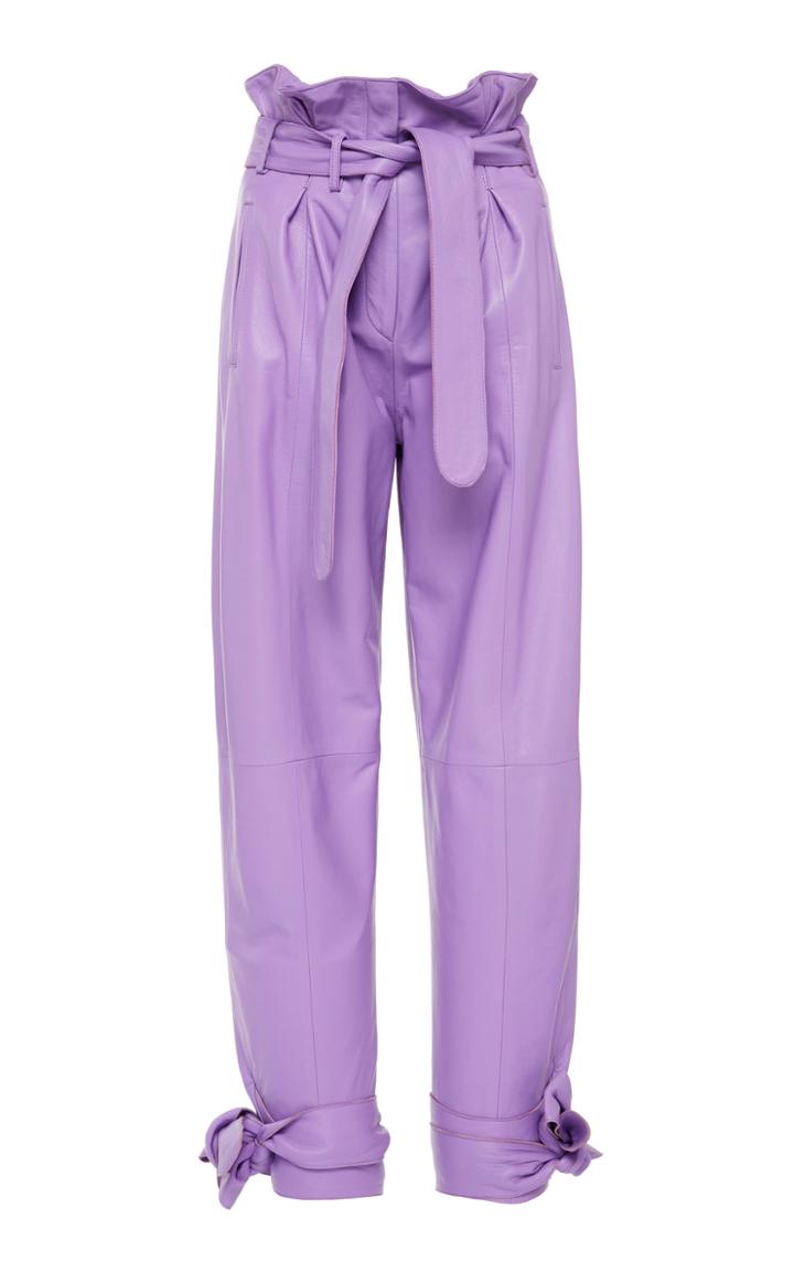 Attico Belted Straight-leg Leather Pants