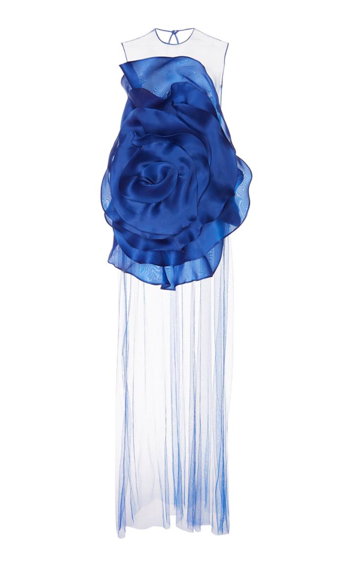 Costarellos Sheer Mesh Yoke And Chiffon Tulle Tunic Dress