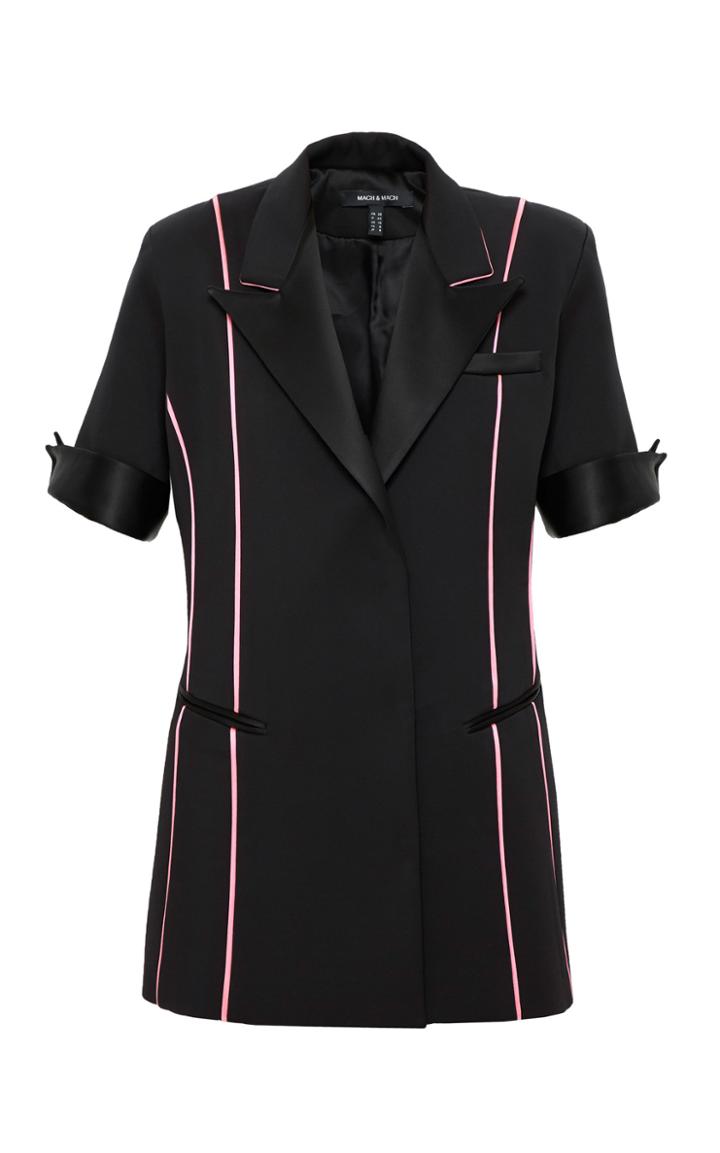 Moda Operandi Mach & Mach Black Blazer Dress With Pink Lines