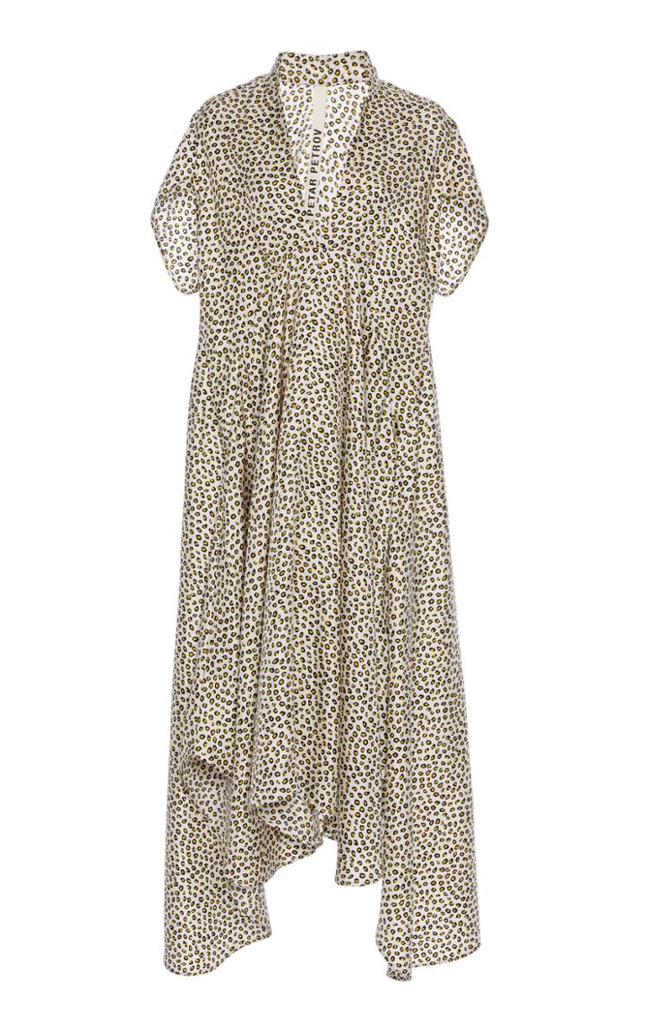 Moda Operandi Petar Petrov Amaris Printed Asymmetric V-neck Silk Dress Size: 34