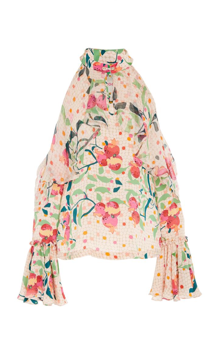 Roopa Ayka Printed Silk Ruffle Blouse