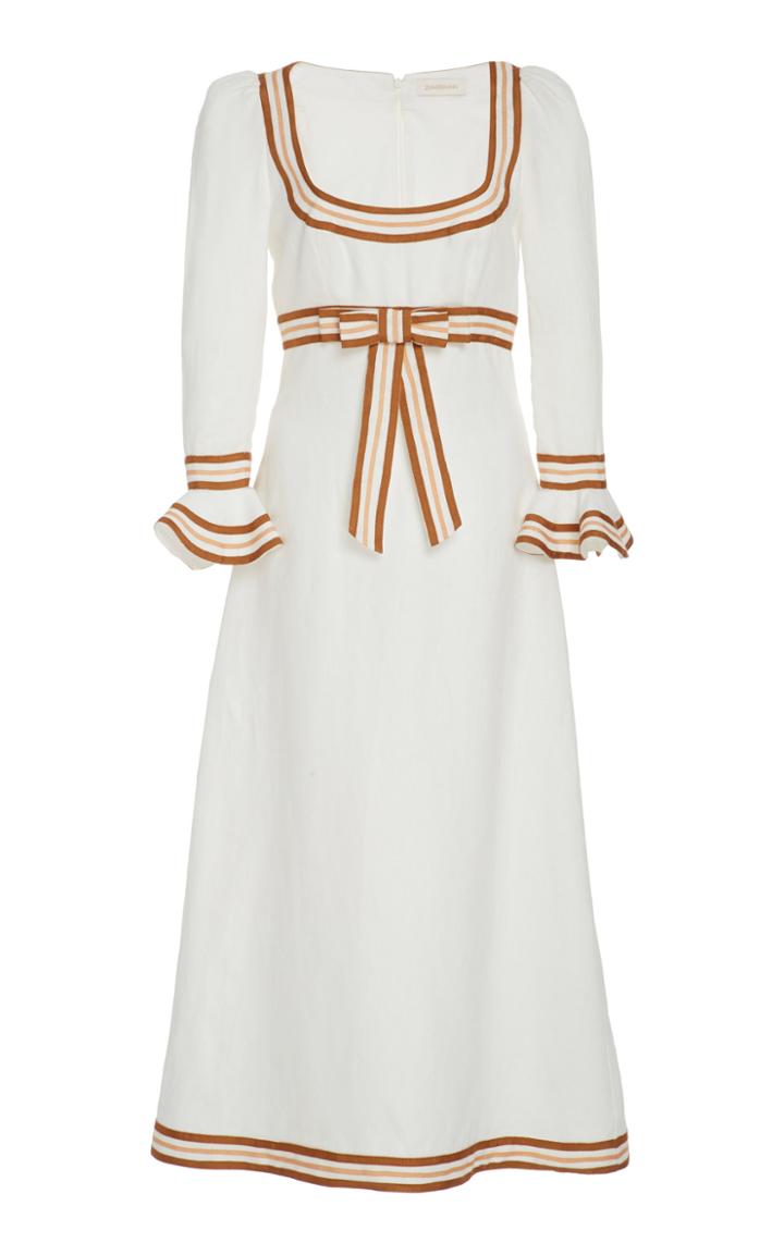 Zimmermann Grosgrain-trimmed Linen Midi Dress