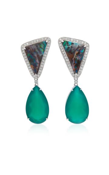 Dana Rebecca 14k White Gold Boulder Opal And Green Onyx Earrings