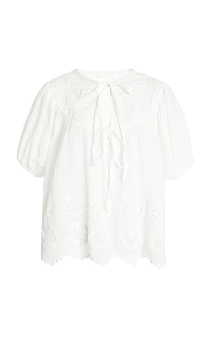 Moda Operandi Loveshackfancy Bronte Swiss Dot Cotton Top