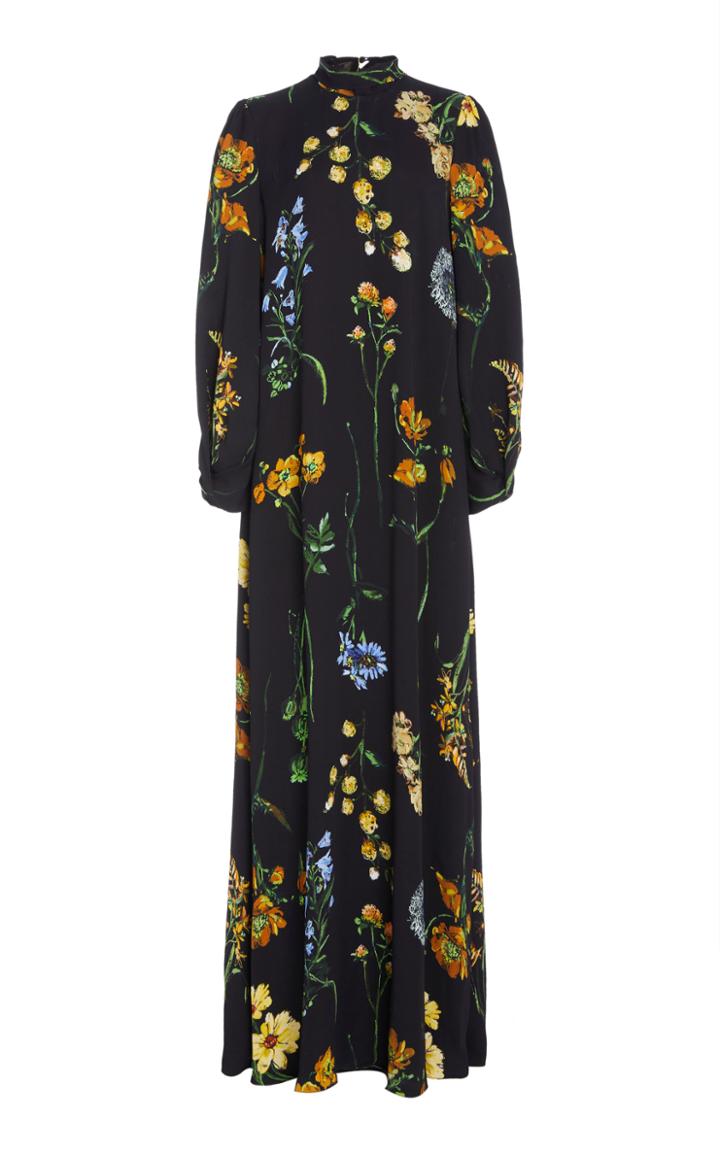 Moda Operandi Lela Rose Floral Tie-neck Maxi Dress