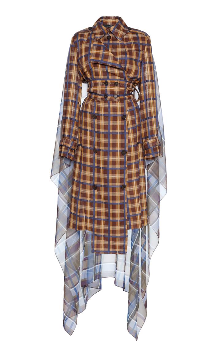 Moda Operandi Rokh Belted Gingham Cotton-blend Trench Coat Size: 32