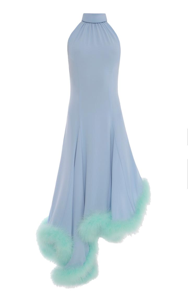 Moda Operandi George Keburia Malibu Asymmetric Feather-trimmed Georgette Midi Dress