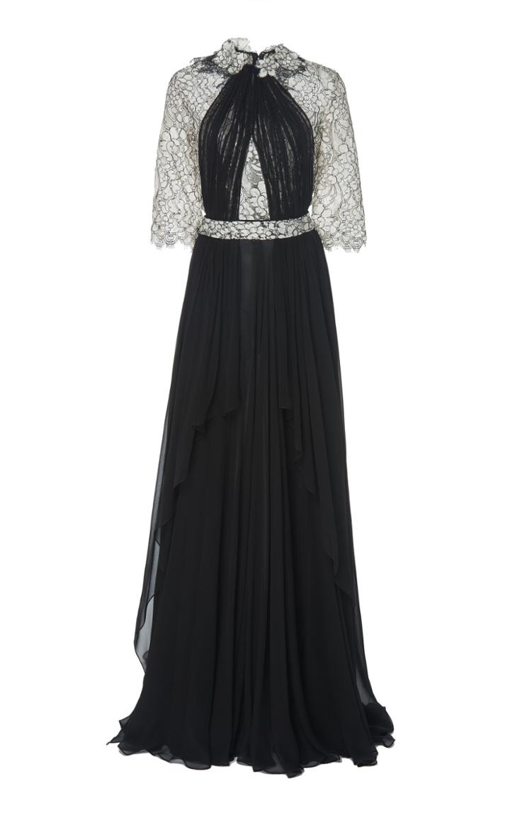 Costarellos Floral-appliqud Silk-chiffon Dress