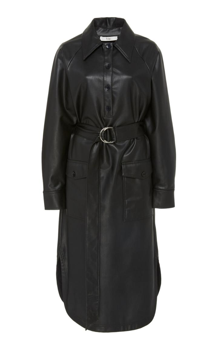 Tibi Belted Faux Leather Midi Dress Size: 0