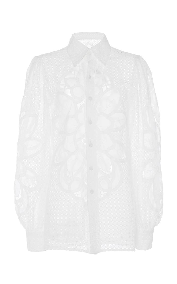 Costarellos Blouson Sleeve Broderie Anglais Cotton Shirt