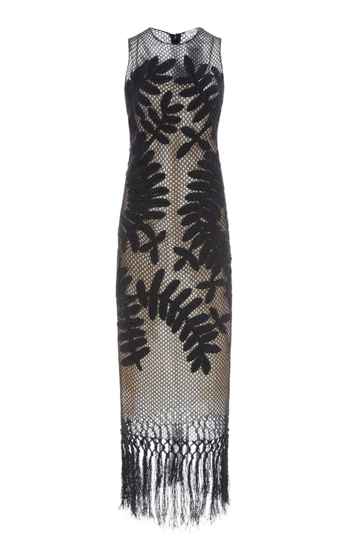 Oscar De La Renta Fringed Embroidered Lace Dress
