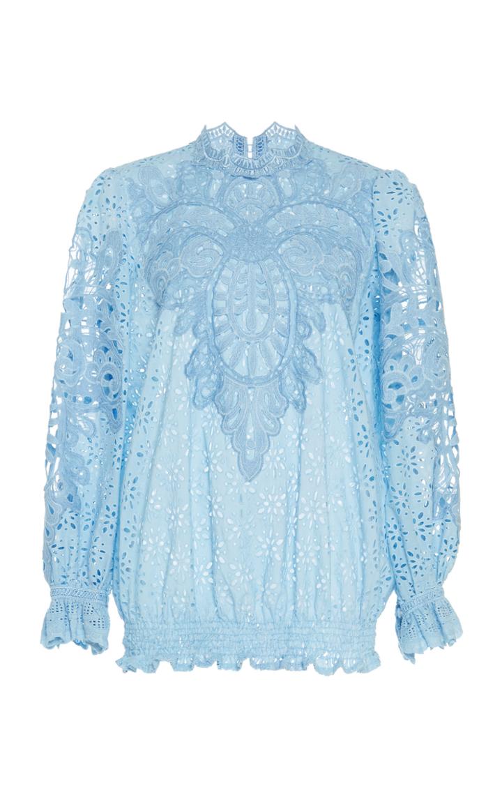 Costarellos Embroidered Cotton Voile Blouse