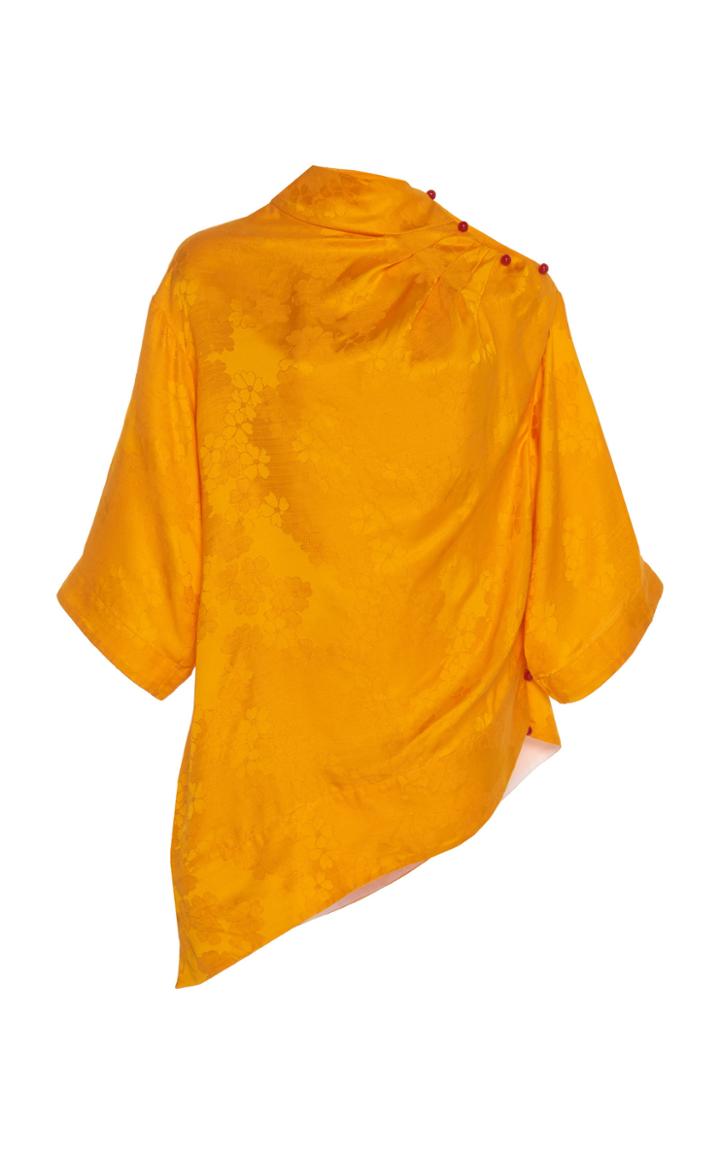 Rosie Assoulin On The Diagonal Drape Patterned Jacquard Top