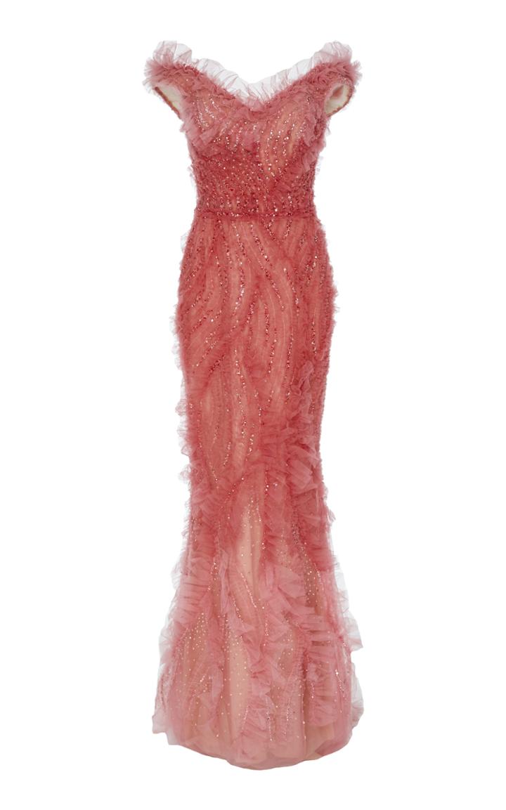 Marchesa Embellished Off-the-shoulder Tulle Gown