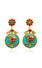 Sanjay Kasliwal Turquoise And Ruby Floral Earrings