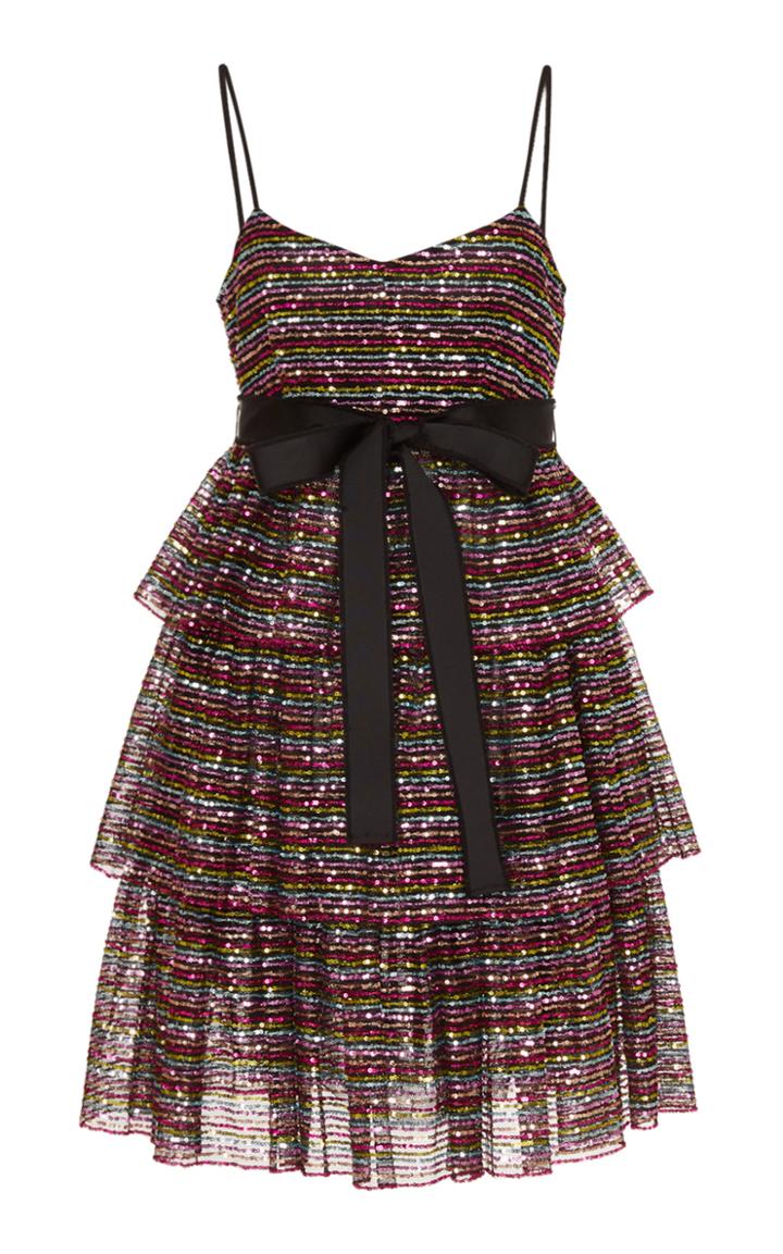Moda Operandi Red Valentino Bow-detailed Tiered Lam Mini Dress Size: 36