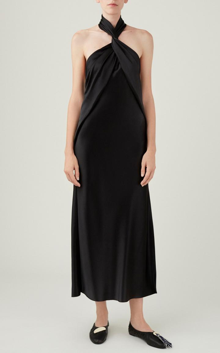 Moda Operandi Marina Moscone Twist-accent Satin Halter Dress