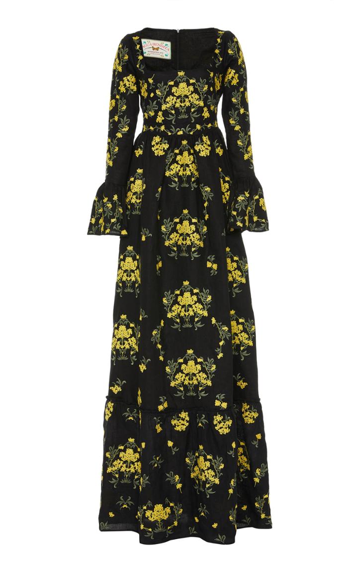 Agua By Agua Bendita Curuba Floral Embroidered Linen Maxi Dress