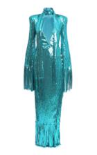 Balmain Fringed Sequined Mockneck Dress