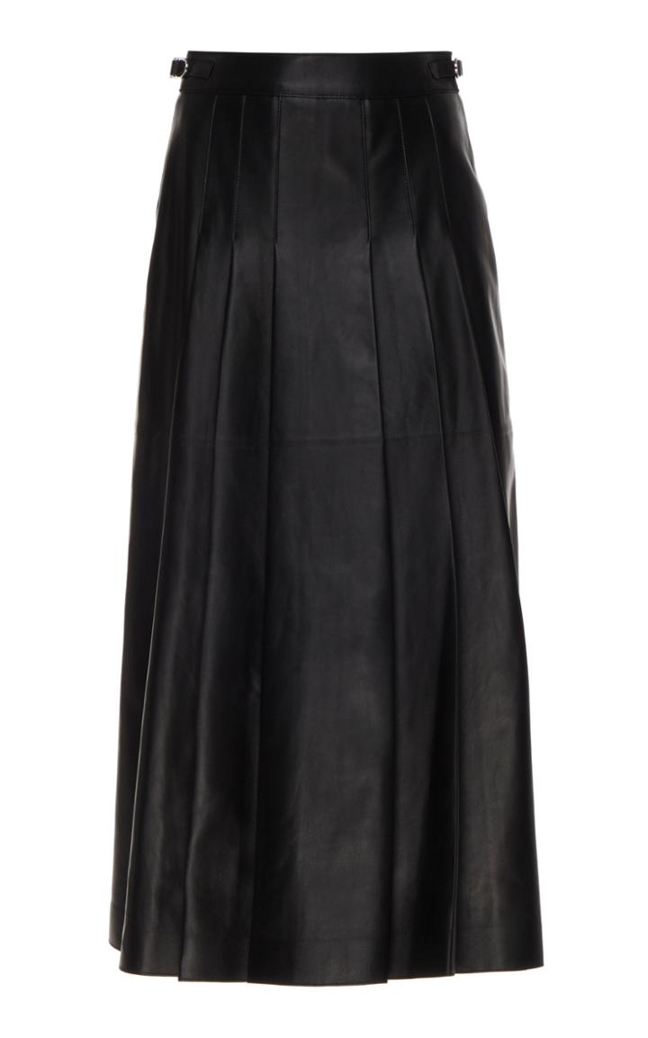 Gabriela Hearst Wesley Pleated Leather Midi Skirt