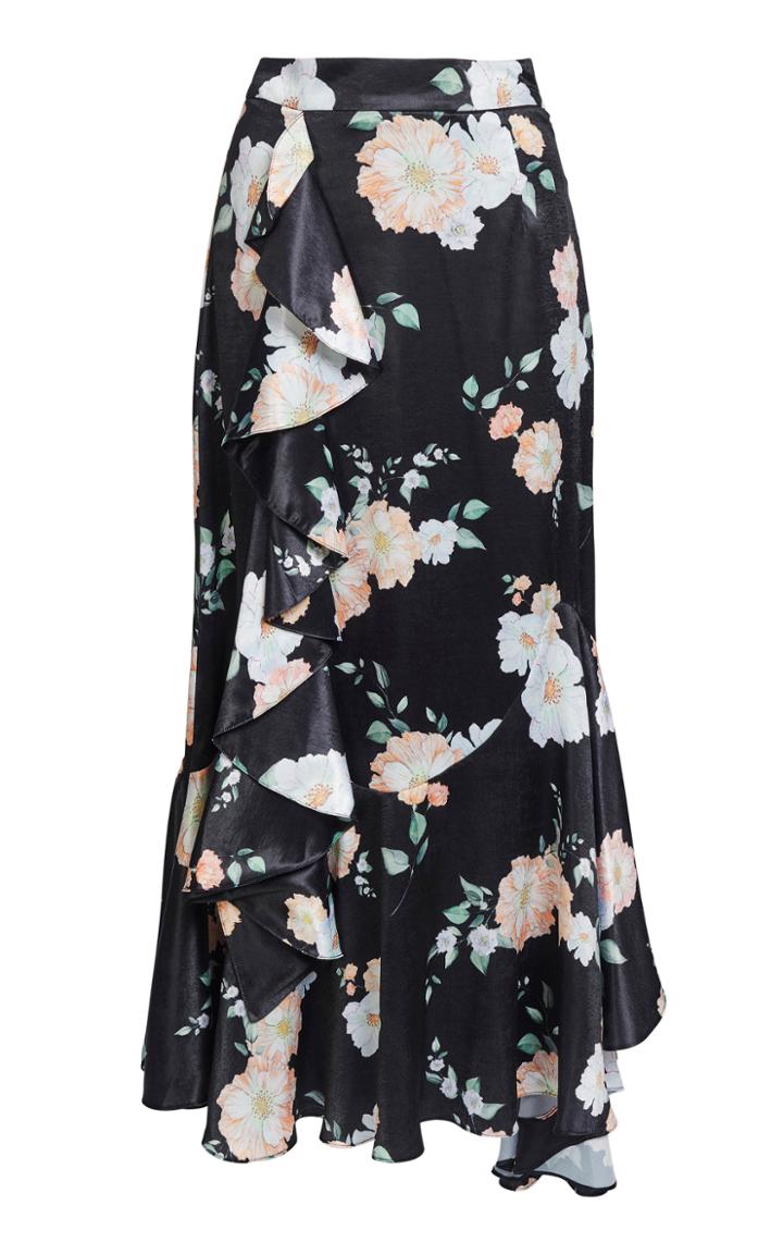We Are Kindred Clover Ruffled Satin Maxi Skirt