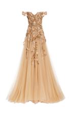 Moda Operandi Marchesa Embroidered Tulle Off-the-shoulder Gown