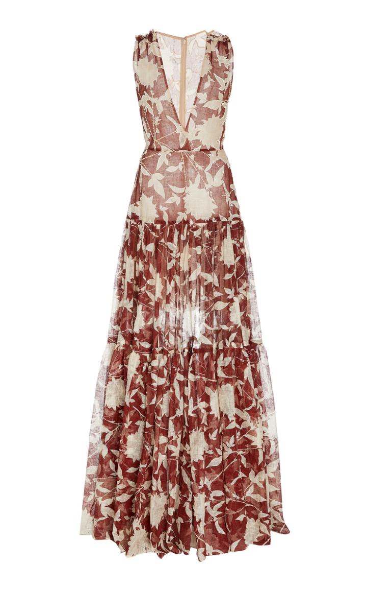 Moda Operandi Oscar De La Renta Printed Silk Gown Size: 4