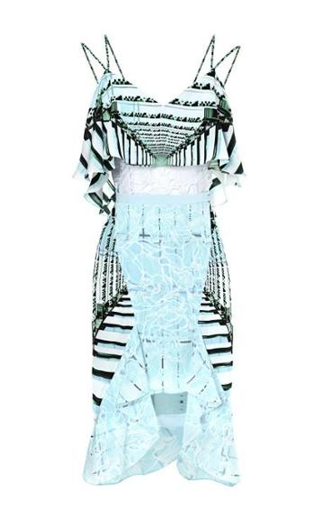Peter Pilotto  Cascade Printed Silk And Lace Ruffled Dress Green Multi
