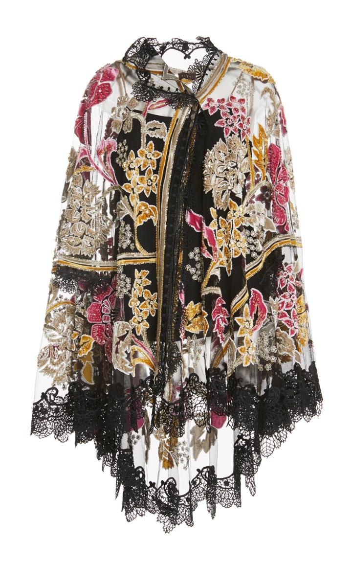 Biyan Catja Floral Embellished Tulle Cape
