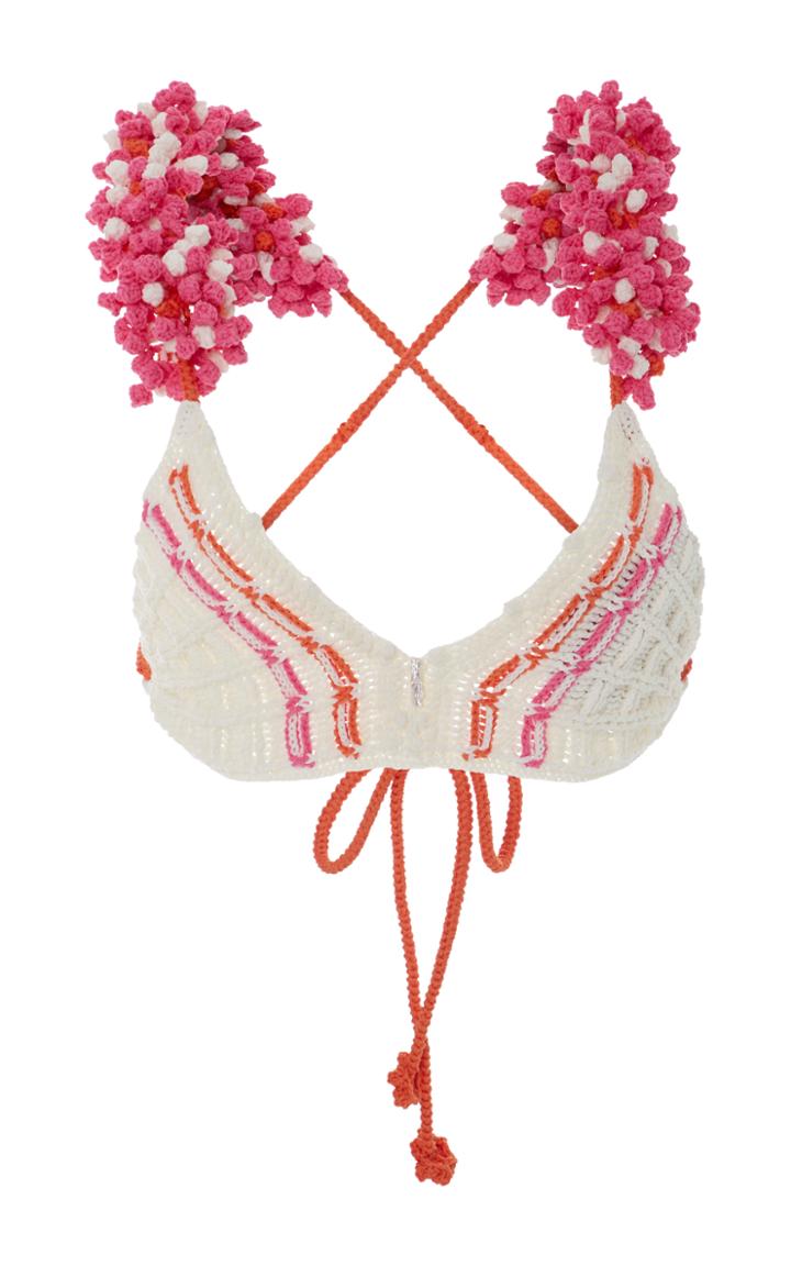 Helen Rdel Pompom-embellished Crochet-knit Bikini Top