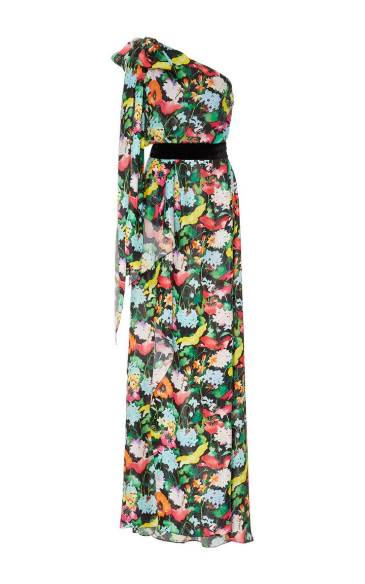 Monique Lhuillier One-shoulder Printed Gown