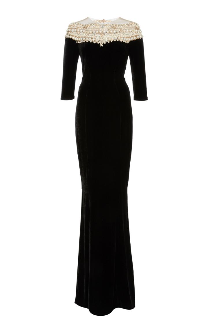 Marchesa Velvet Pearl Gown