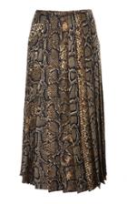 Victoria Beckham Pleated Snake-print Silk-twill Midi Skirt
