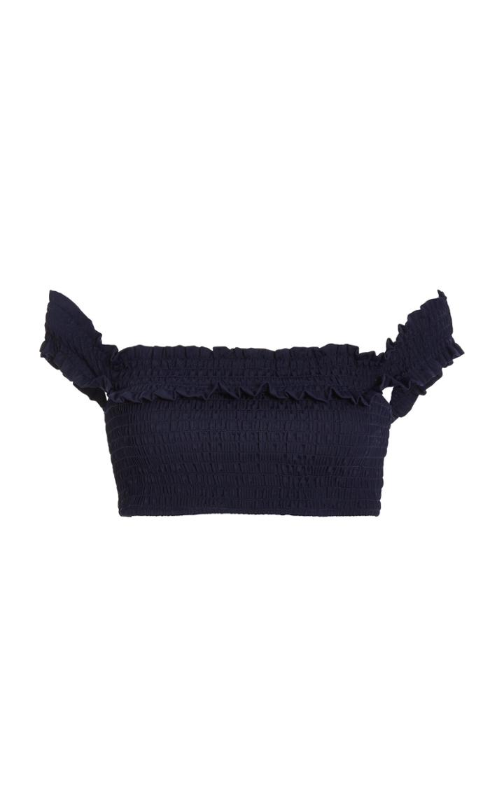 Suboo Navy Shirred Off Shoulder Bandeau