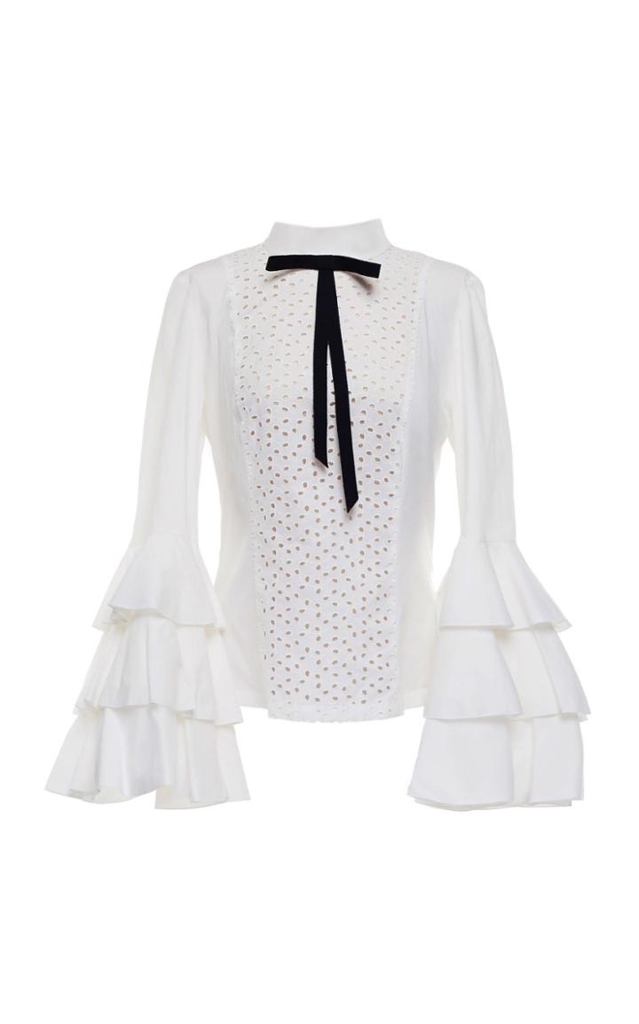 Yanina Demi Couture Long Sleeve Cotton Eyelet Blouse