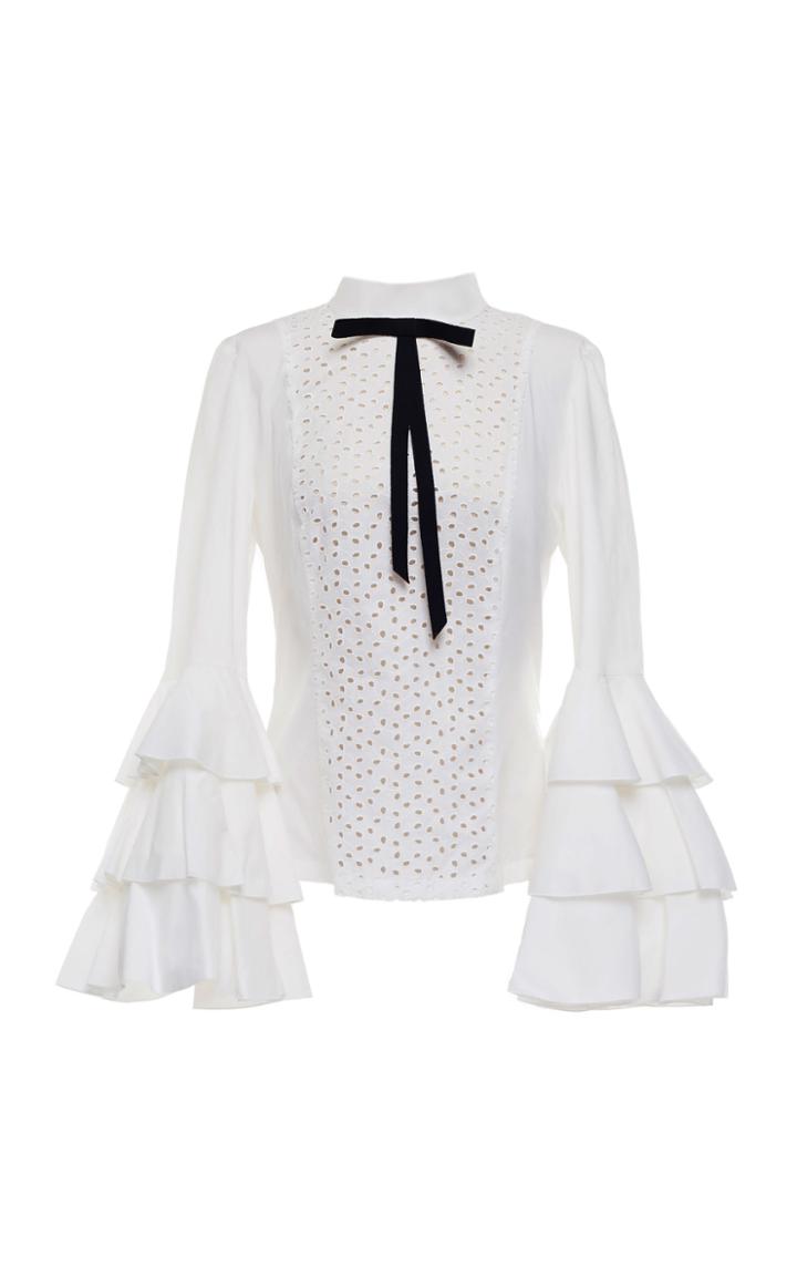 Yanina Demi Couture Long Sleeve Cotton Eyelet Blouse