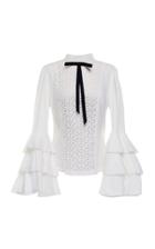 Yanina Demi Couture Long Sleeve Cotton Eyelet Blouse