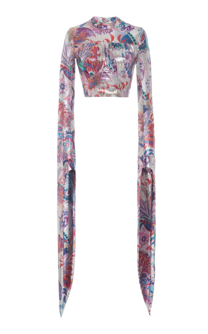 Moda Operandi Paco Rabanne Printed Lam Cropped Blouse Size: 34