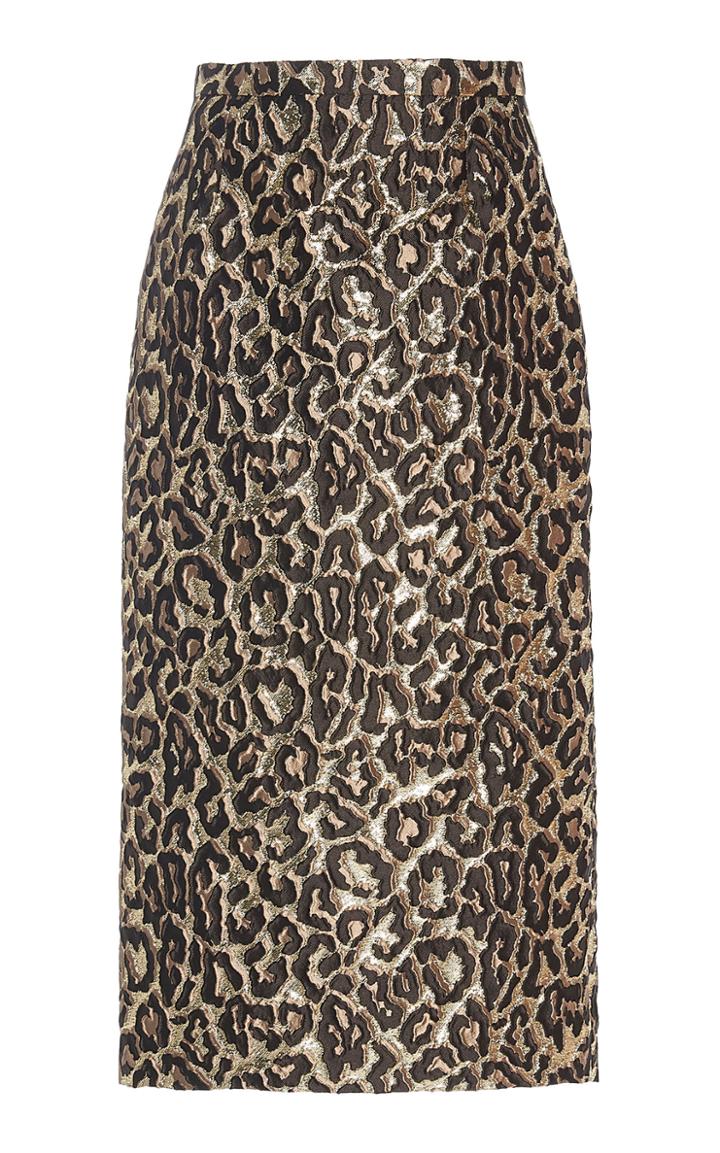 Rochas Oncidium Leopard-print Brocade Midi Skirt