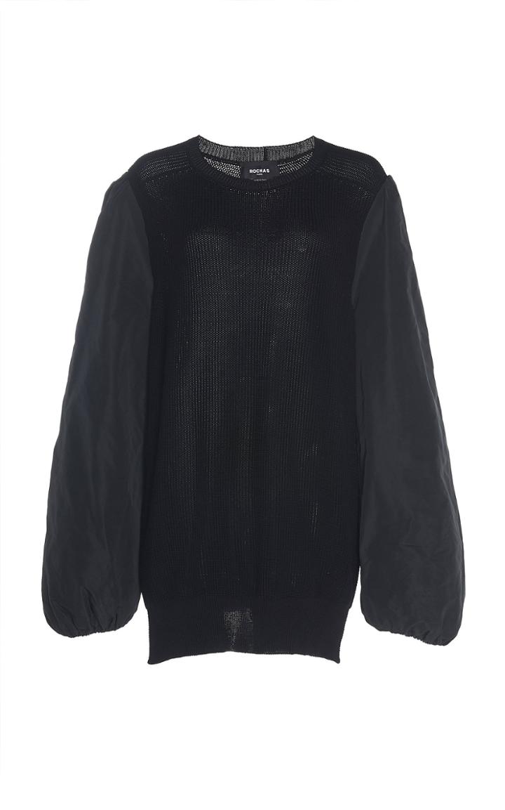 Rochas Faille-sleeve Cotton Knit Top