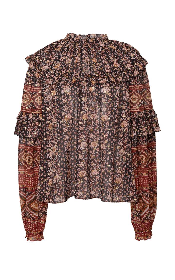 Ulla Johnson Eleni Printed Silk Blned Top