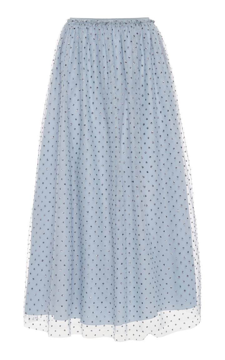 Red Valentino Polka-dot Flocked Tulle Midi Skirt