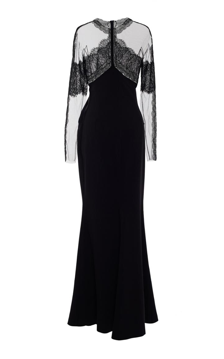 Yanina Demi Couture Floor Length Long Sleeve Wool Dress