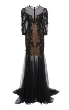 Costarellos Embroidered Mesh Gown