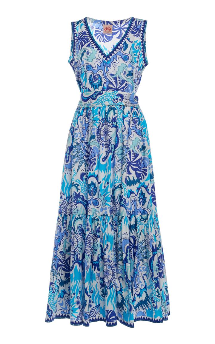 Moda Operandi Le Sirenuse Positano Psycho Evelyn Printed Cotton Midi Dress Size: 38