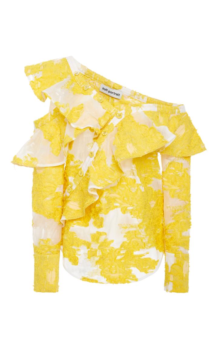 Self Portrait Floral Fil Coupe Ruffled Off The Shoulder Top